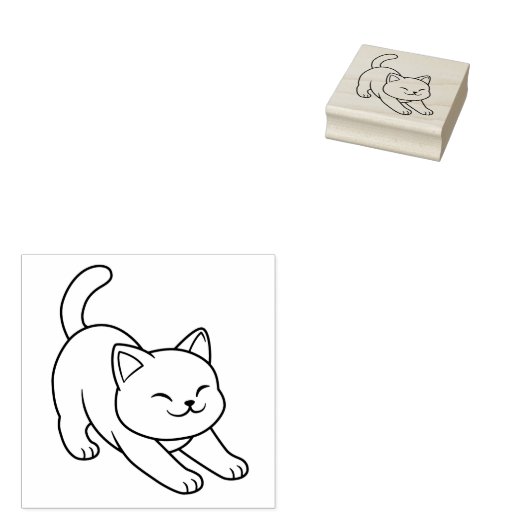 Stretching White Cat Gummistempel (Stempel)