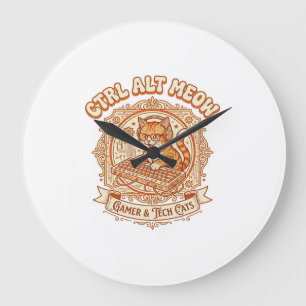 Strg Alt Miau Katze Gamer Tech Vintage Vektor Art Große Wanduhr
