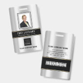 Strichcode Foto Name ID Card Vertikal Metal Grau Ausweis (Vorder- & Rückseite)