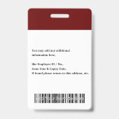 Strichcode-ID des Fotos für den benutzerdefinierte Ausweis (Rückseite)