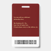 Strichcode-ID für Foto-Name des Mitarbeiters Ausweis (Rückseite)