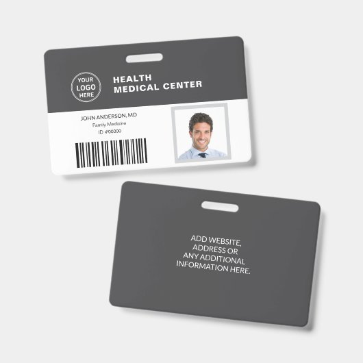 Strichcode-ID Medizin Gesundheitsklinik Arzt Grau Ausweis (Vorder- & Rückseite)