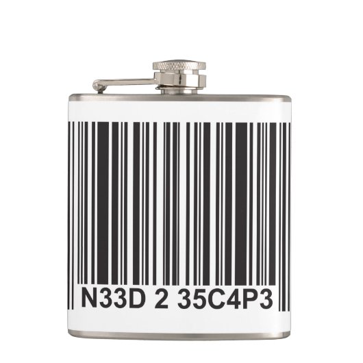 Strichcode-Leetspeak - Notwendigkeit der Flucht Flachmann (Vorderseite)