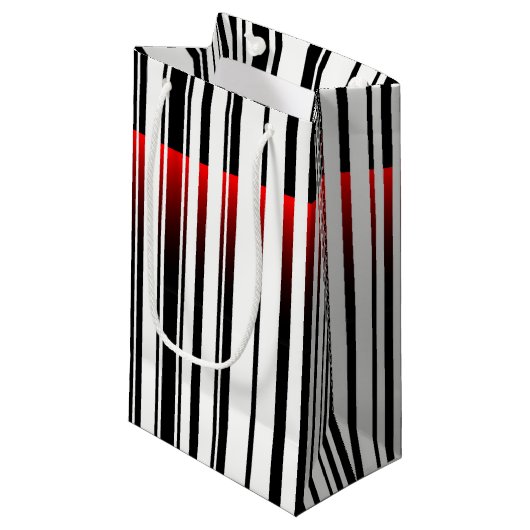 Strichcode mit rotem Laserscanner Kleine Geschenktüte (Vorderseite Schrägansicht)