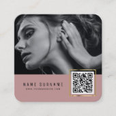 Strichcode QR-Foto mit rosafarbenem Scanner Quadratische Visitenkarte (Vorderseite)
