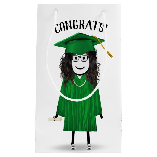 Strichfigur-Mädchen-Abschluss mit Cap und Diplom Kleine Geschenktüte (Vorderseite)