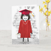 Strichfigur-Mädchen-Absolvent Karte (Gelbe Blume)