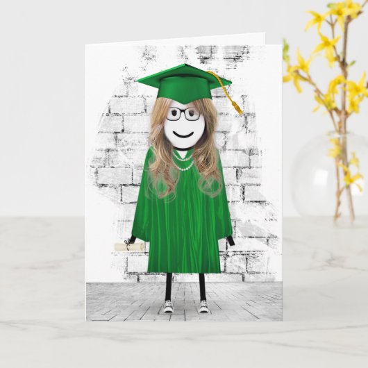 Strichfigur-Mädchen-Absolvent Karte (Gelbe Blume)