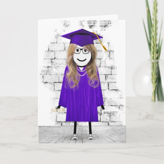 Strichfigur-Mädchen-Absolvent Karte (Vorderseite)