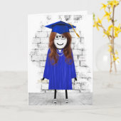 Strichfigur-Mädchen-Absolvent Karte (Gelbe Blume)