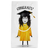 Strichfigur-Mädchen-Absolvent mit Black Cap und Di Kleine Geschenktüte (Vorderseite)