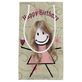 Strichfigur-Mädchen am Geburtstag mit Rotwein Kleine Geschenktüte