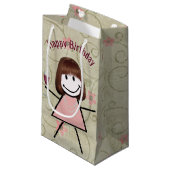 Strichfigur-Mädchen am Geburtstag mit Rotwein Kleine Geschenktüte (Vorderseite Schrägansicht)