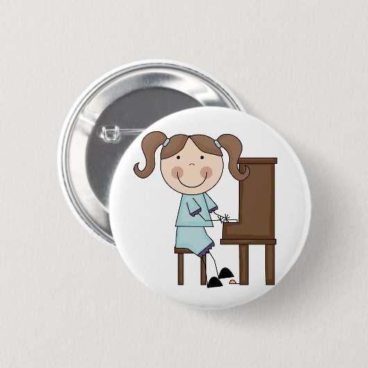 Strichfigur-Mädchen, das Klavier spielt Button (Vorne & Hinten)