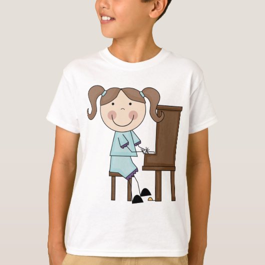 Strichfigur-Mädchen, das Klavier spielt T-Shirt (Vorderseite)
