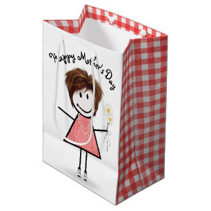 Strichfigur-Mädchen der Mutter mit den Daisies Mittlere Geschenktüte