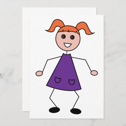Strichfigur-Mädchen Einladung (Vorne/Hinten)