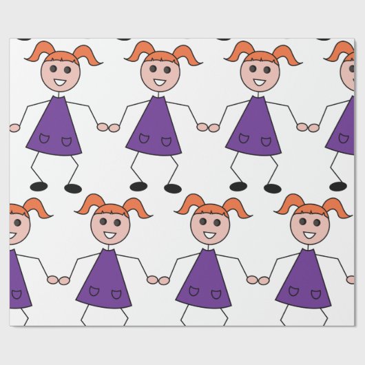 Strichfigur-Mädchen Geschenkpapier (Flach)