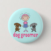 Strichfigur-Mädchen-Haustier-Berufs-HundeGroomer Button (Vorderseite)