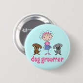 Strichfigur-Mädchen-Haustier-Berufs-HundeGroomer Button (Vorne & Hinten)