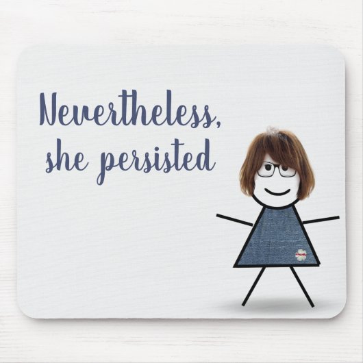 Strichfigur-Mädchen in Denim Kleid mit Zitat Mousepad (Vorne)