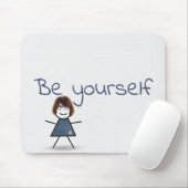 Strichfigur-Mädchen in Denim Kleid mit Zitat Mousepad (Mit Mouse)