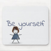 Strichfigur-Mädchen in Denim Kleid mit Zitat Mousepad (Vorne)