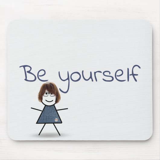 Strichfigur-Mädchen in Denim Kleid mit Zitat Mousepad (Vorne)