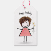Strichfigur-Mädchen in Gingham Dress Geschenkanhänger (Vorderseite)
