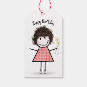 Strichfigur-Mädchen in Gingham Dress Geschenkanhänger (Vorderseite)