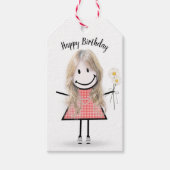 Strichfigur-Mädchen in Gingham Dress Geschenkanhänger (Vorderseite)