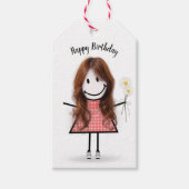 Strichfigur-Mädchen in Gingham Dress Geschenkanhänger (Vorderseite)