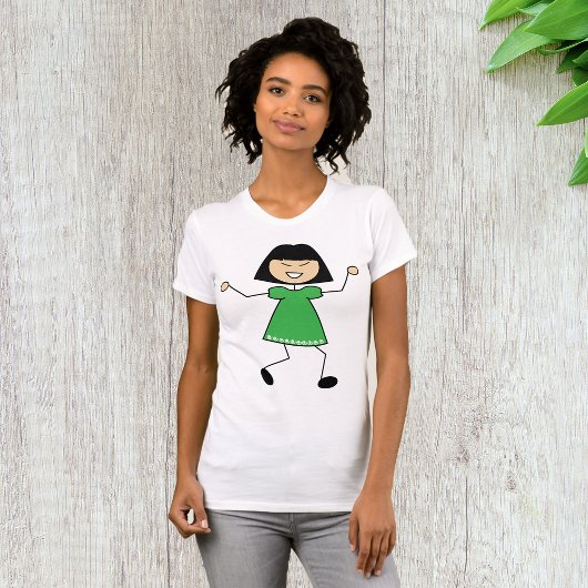 Strichfigur-Mädchen in grünen Kleidern Damen T - S T-Shirt