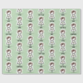 Strichfigur-Mädchen in Sneakers auf Green Geschenkpapier (Flach)