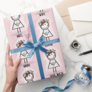 Strichfigur-Mädchen in Sneakers auf rosa Geschenkpapier