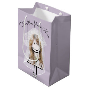 Strichfigur-Mädchen in Spitzenkleidung und Sneaker Mittlere Geschenktüte