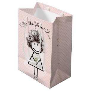 Strichfigur-Mädchen in Spitzenkleidung und Sneaker Mittlere Geschenktüte