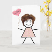 Strichfigur-Mädchen mit Birthday Herzballon Karte (Gelbe Blume)