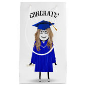 Strichfigur-Mädchen mit Blue Cap und Diplom Kleine Geschenktüte (Vorderseite)