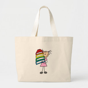 Strichfigur-Mädchen mit Büchern Jumbo Stoffbeutel