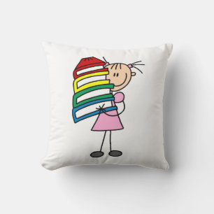 Strichfigur-Mädchen mit Büchern Kissen