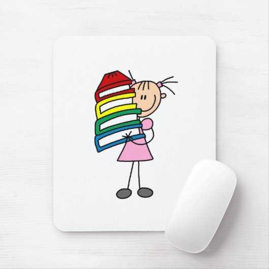 Strichfigur-Mädchen mit Büchern Mousepad (Mit Mouse)