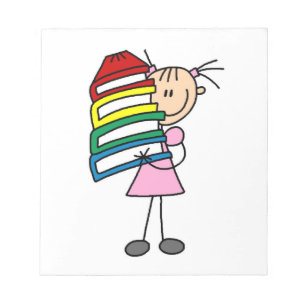 Strichfigur-Mädchen mit Büchern Notizblock