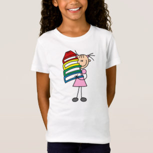 Strichfigur-Mädchen mit Büchern T-Shirt