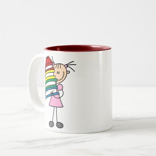 Strichfigur-Mädchen mit Büchern Zweifarbige Tasse (Vorderseite Links)