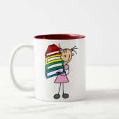 Strichfigur-Mädchen mit Büchern Zweifarbige Tasse (Links)