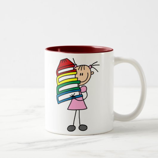 Strichfigur-Mädchen mit Büchern Zweifarbige Tasse (Rechts)