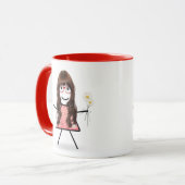Strichfigur-Mädchen mit Daisies und inspirierendes Tasse (Vorderseite Links)