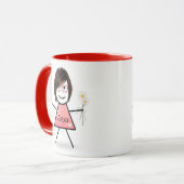 Strichfigur-Mädchen mit Daisies und inspirierendes Tasse (Vorderseite Links)