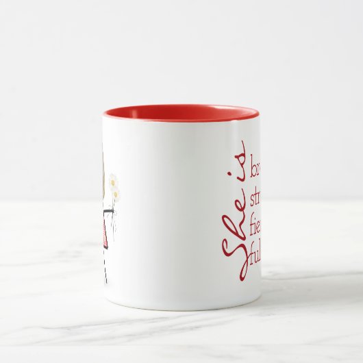 Strichfigur-Mädchen mit Daisies und inspirierendes Tasse (Zentrum)